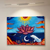 Ölgemälde „Sonnenlotus“ von Laura Gilliar mit detailreicher Lotusblüte zwischen goldener Sonne und tiefblauem Meer.