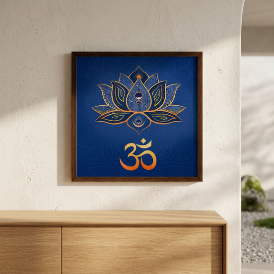 Lotus Blume mit Om · Leinwanddruck | Spirituelle Wandkunst | 60×60 cm
