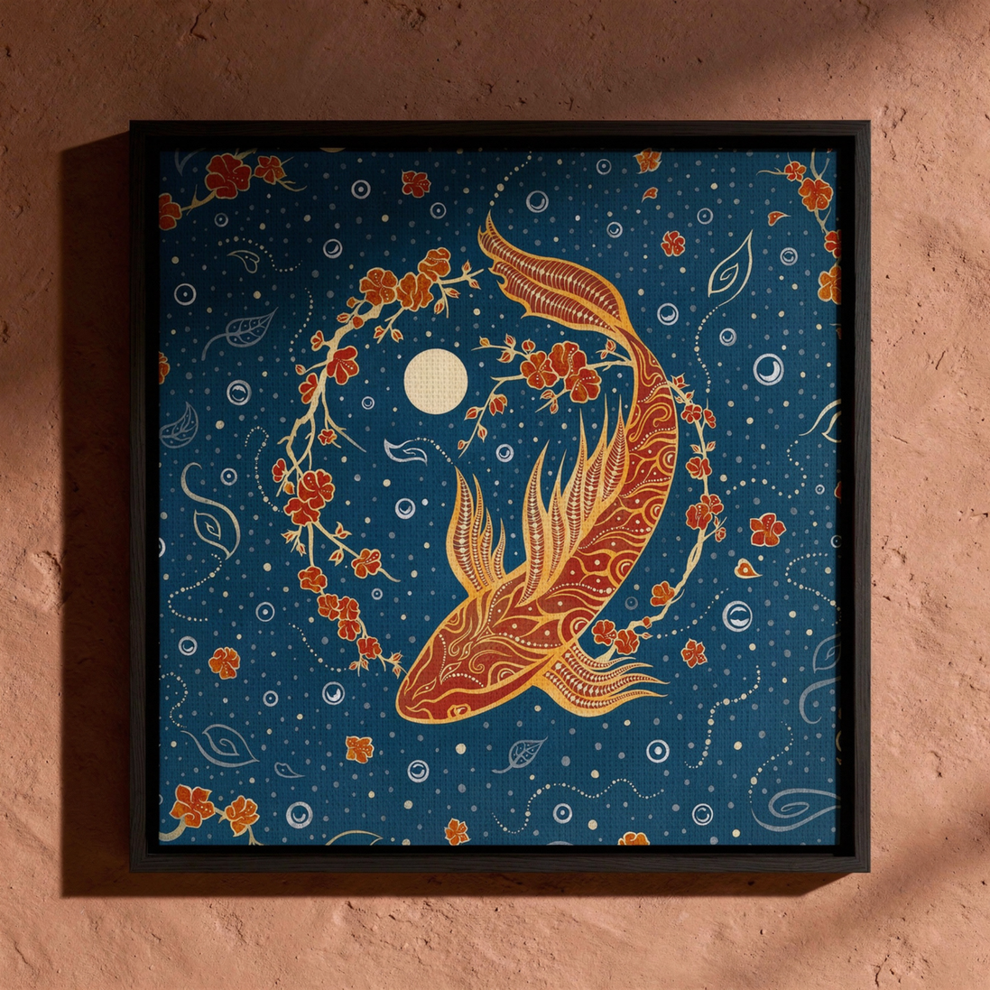 Koi Mond Leinwandbild – Yin Energie | Japanische Wandkunst 60x60 cm | gerahmt & ungerahmt